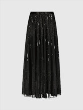 Black Long Sequin Embellished Chiffon Evening Skirt